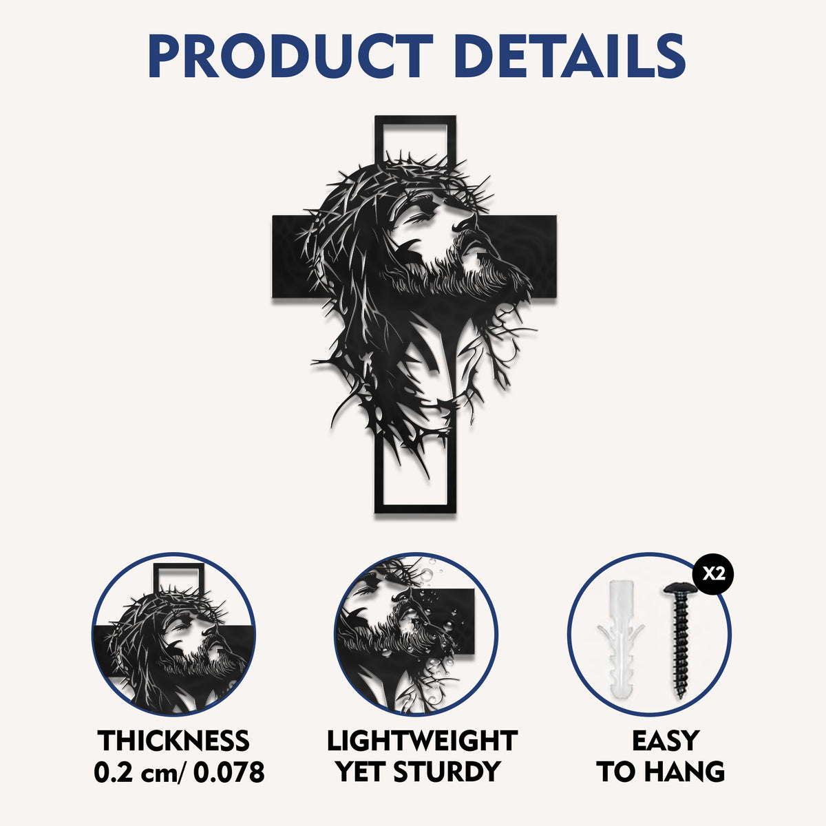 Jesus Crown of Thorns Cross Metal Wall Art for Christian Home Decor