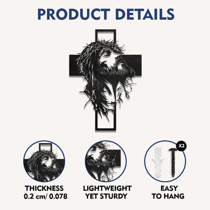 Jesus Crown of Thorns Cross Metal Wall Art for Christian Home Decor