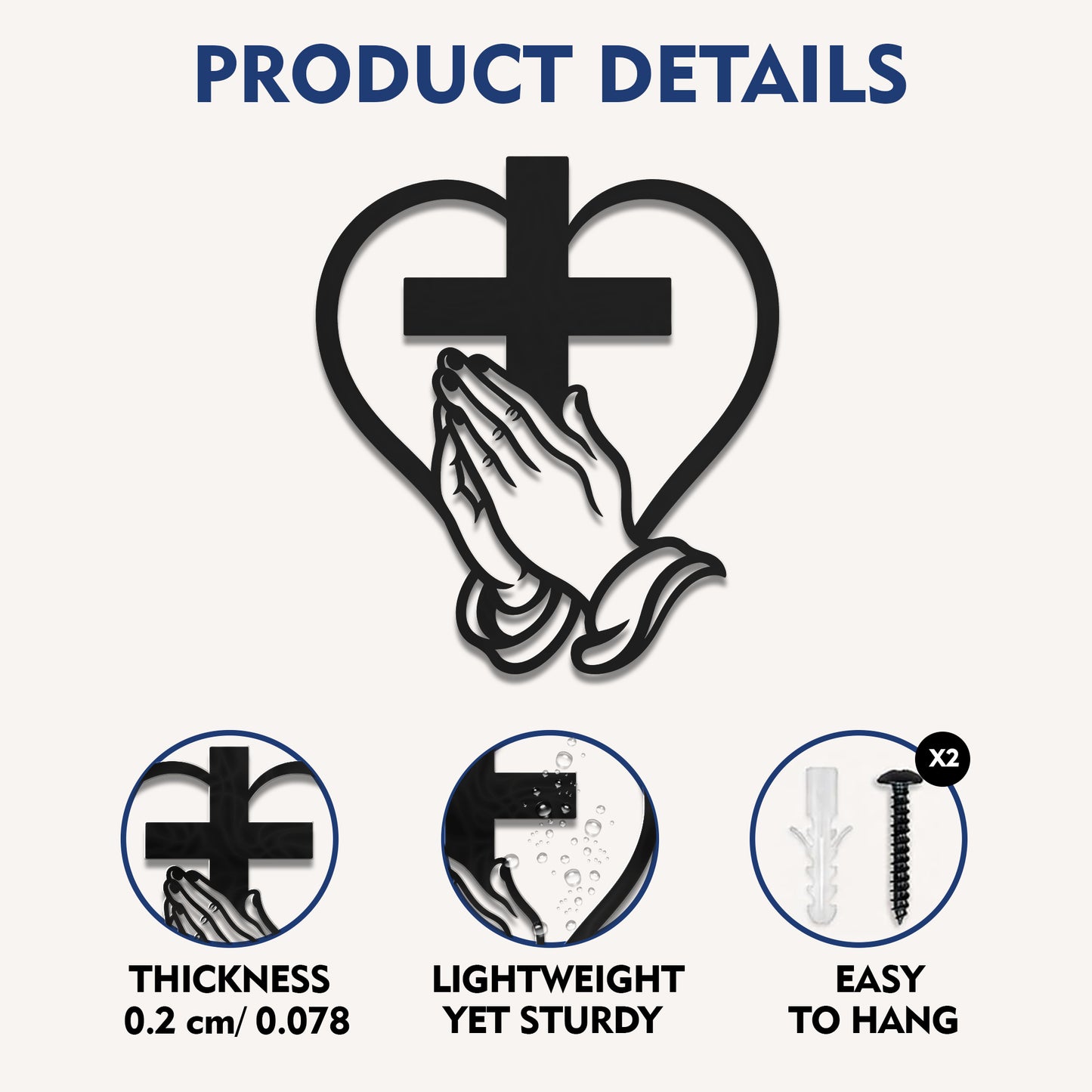 Cross Heart Praying Hands Metal Wall Decor