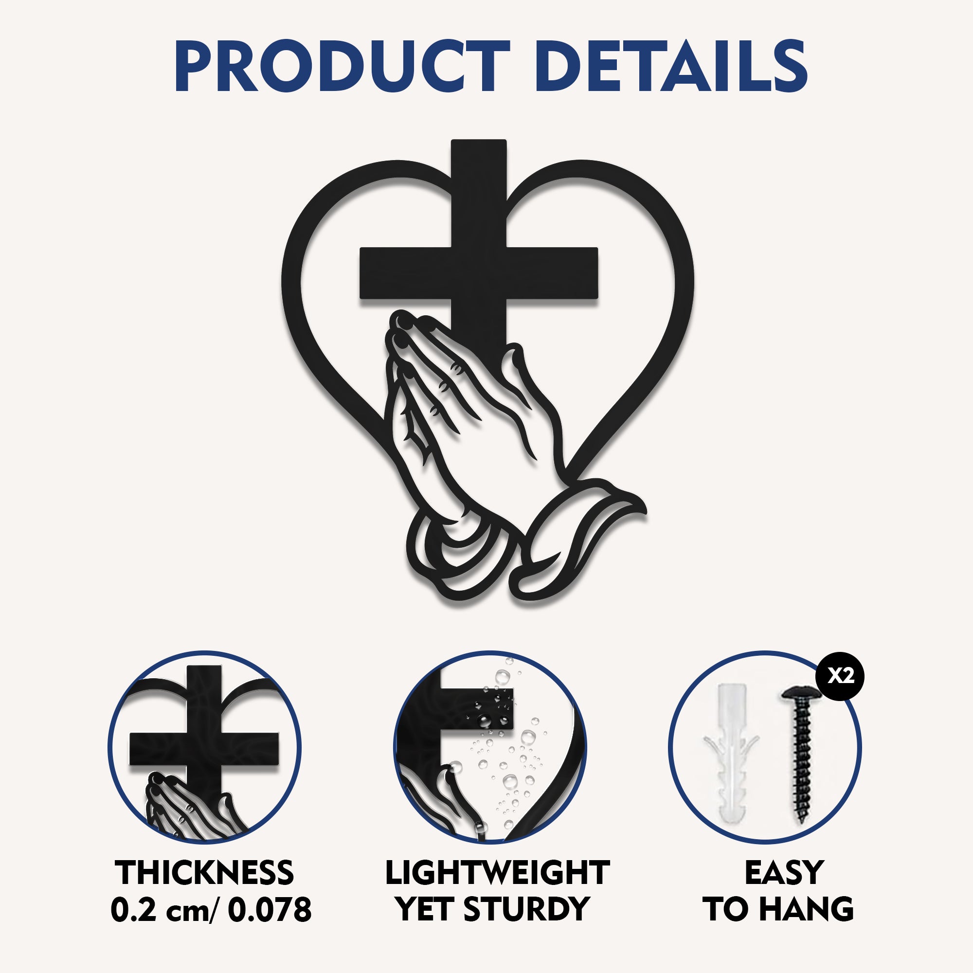 Cross Heart Praying Hands Metal Wall Decor