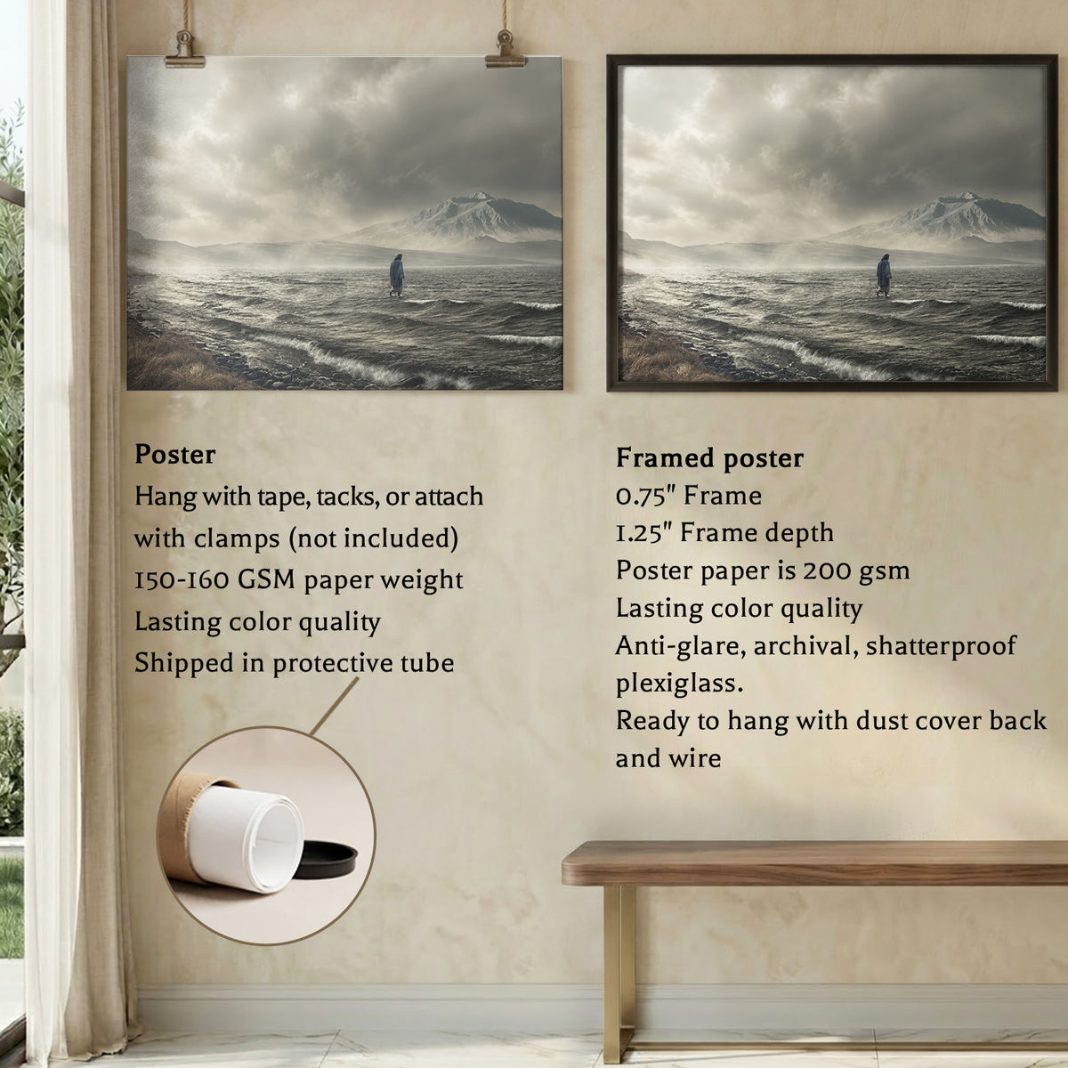 Jesus Walking on Stormy Waters Christian Wall Art Poster/Canvas