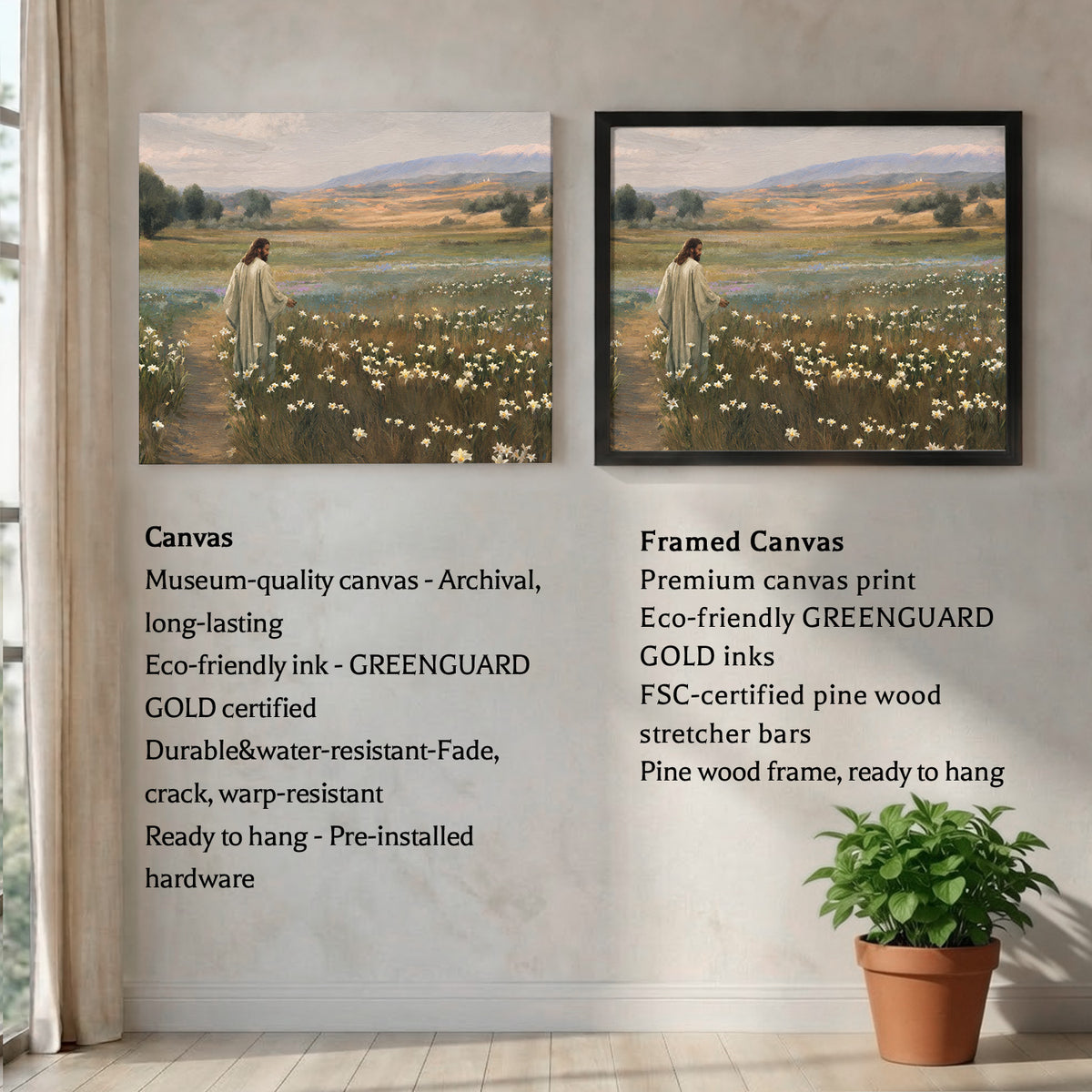 Jesus Walking Through The Lilies Christian Wall Art Poster/Canvas