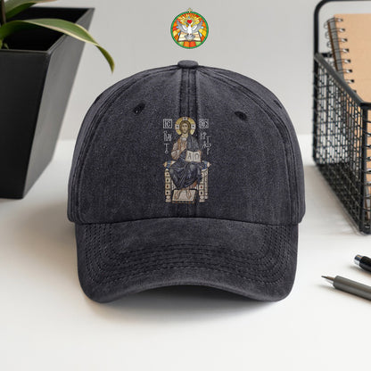 Byzantine Orthodox Jesus Christ Pantocrator Washed Cap - IC XC NIKA Traditional Icon