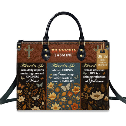 Blessed Is She Kindness Grace Love Personalized Leather Handbag
