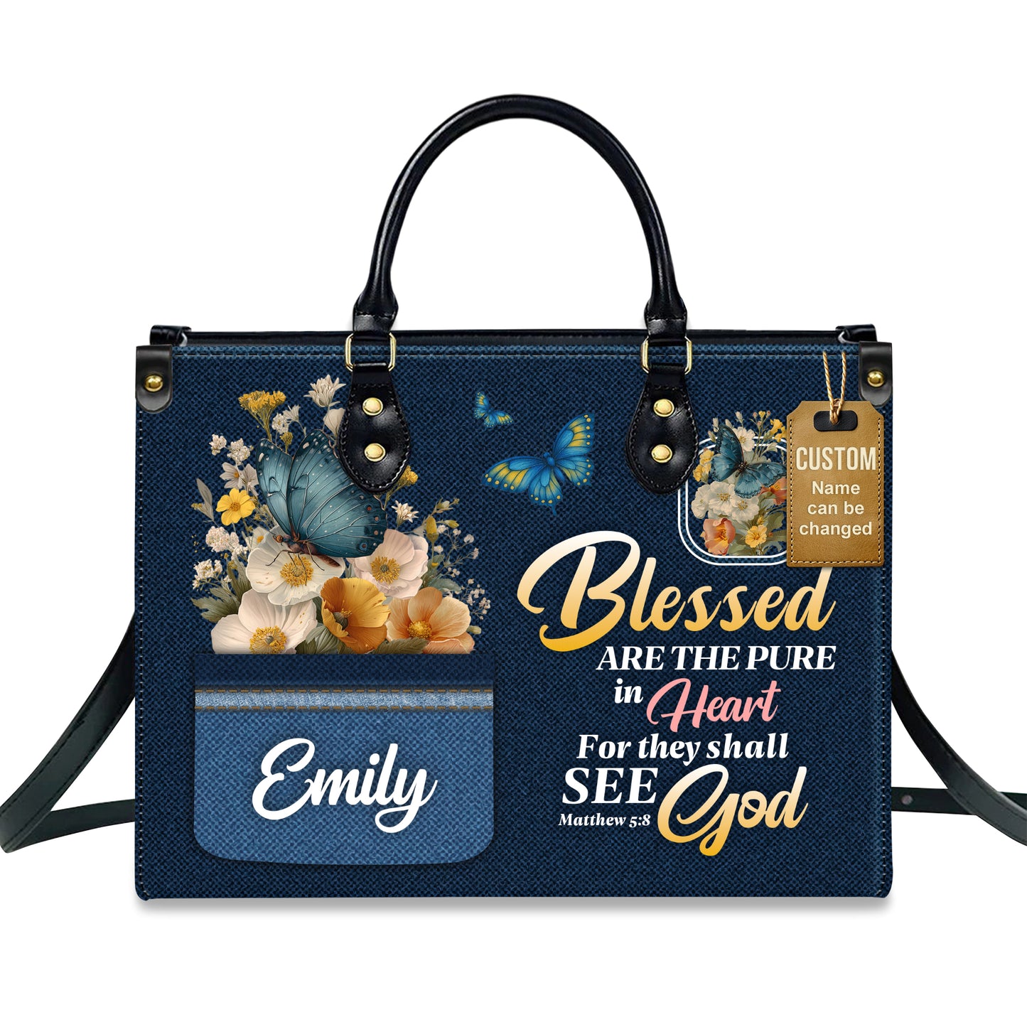 Blessed Are The Pure In Heart Matthew 5:8 Personalized Leather Handbag