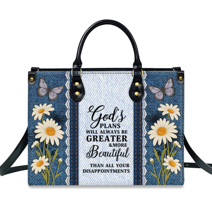 God's Plans Will Always Be Greater Than Your Disappointments Personalized Leather Handbag