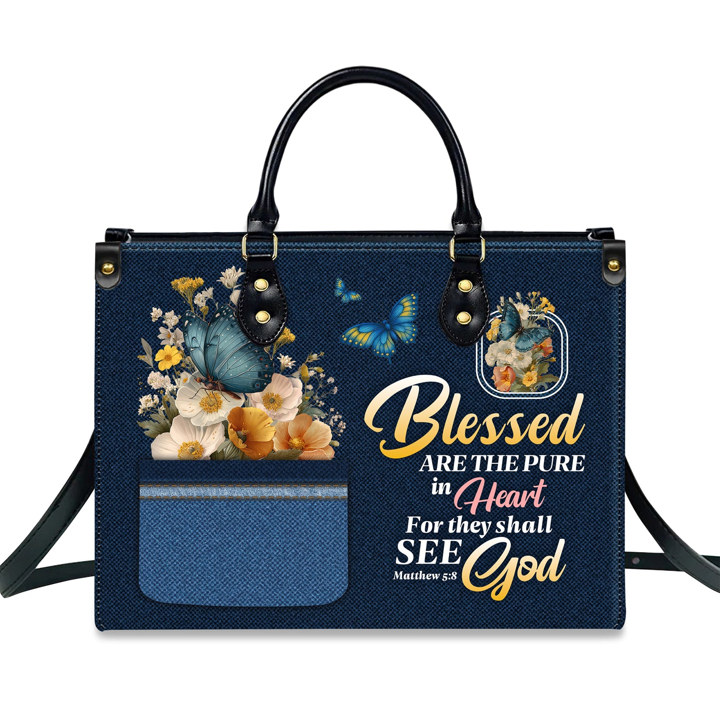 Blessed Are The Pure In Heart Matthew 5:8 Personalized Leather Handbag