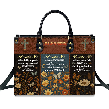 Blessed Is She Kindness Grace Love Personalized Leather Handbag