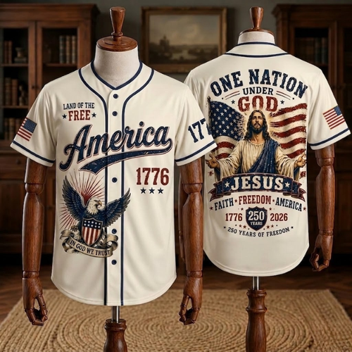 Christian Patriotic Baseball Jersey – America 250 Years Anniversary