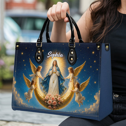 Personalized Virgin Mary Angel Moon Christian Handbag – Twill Faux Leather & PU Leather