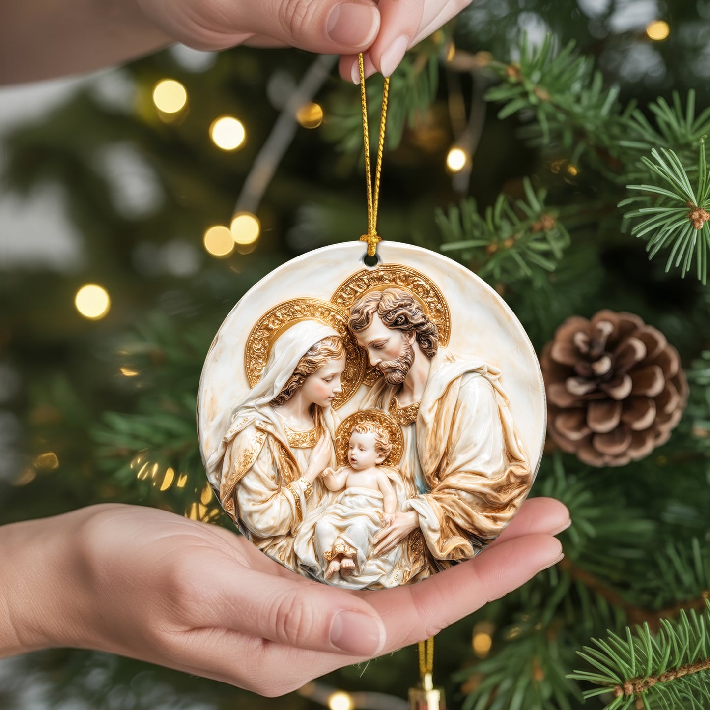 Classic Art Holy Family Christmas Ornament | Bas-Relief Style Religious Keepsake | Timeless Nativity Decoration