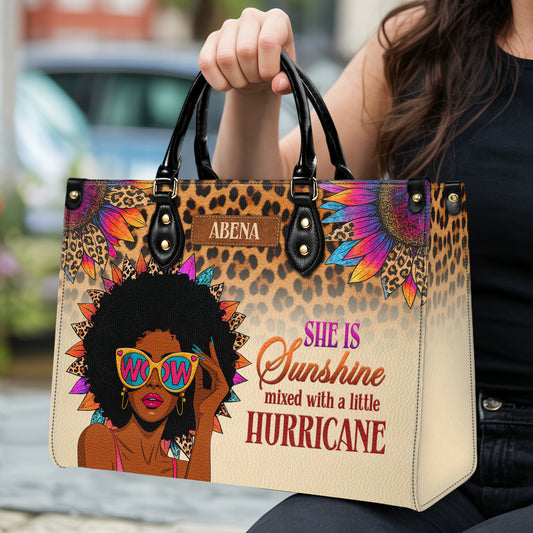 She Is Sunshine Mixed With A Little Hurricane Personalized Leather Handbag