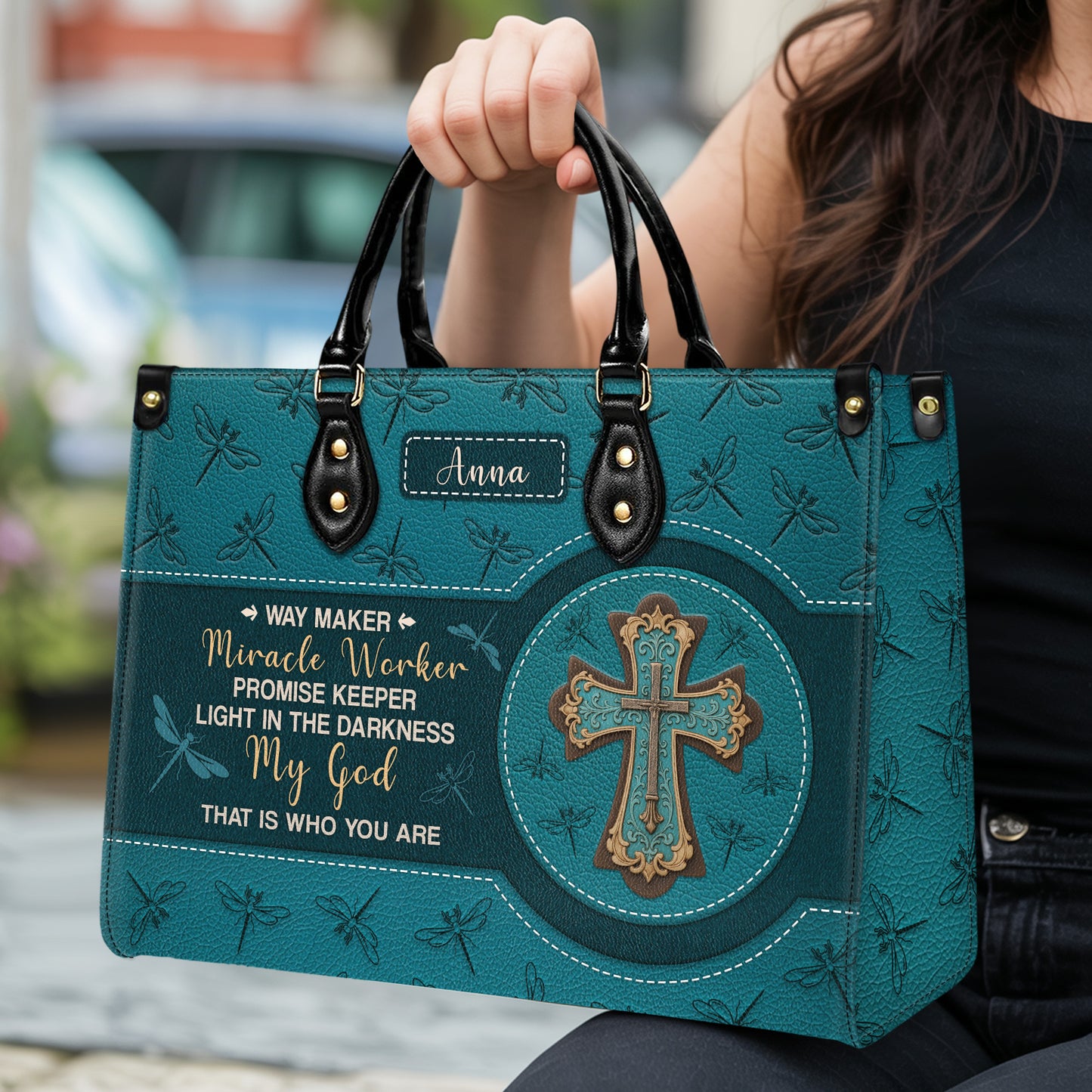 Way Maker Miracle Worker Promise Keeper Personalized Leather Handbag