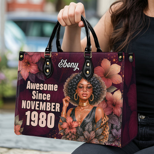 Awesome Since Birth Month Year Personalized Birthday Leather Handbag