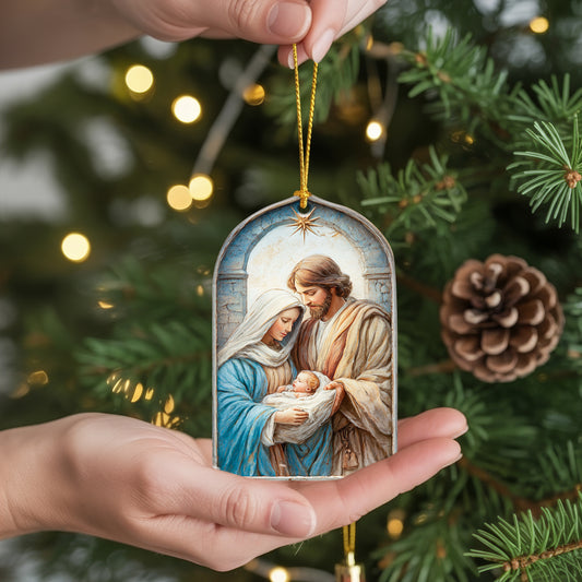 Holy Family Nativity Scene Christmas Ornament | Two-Sided Religious Christian Keepsake | Sacred Christmas Tree Decoration