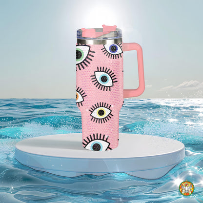 Evil Eye Pink Bling Diamond Tumbler 40oz - Sparkling Protection Rhinestone Cup