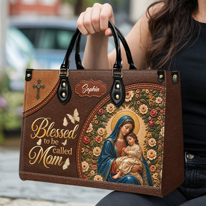 Personalized Blessed Mom Christian Handbag – Twill Faux Leather & PU Leather
