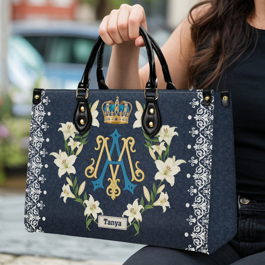 Ave Maria Royal Crown Monogram Personalized Leather Handbag