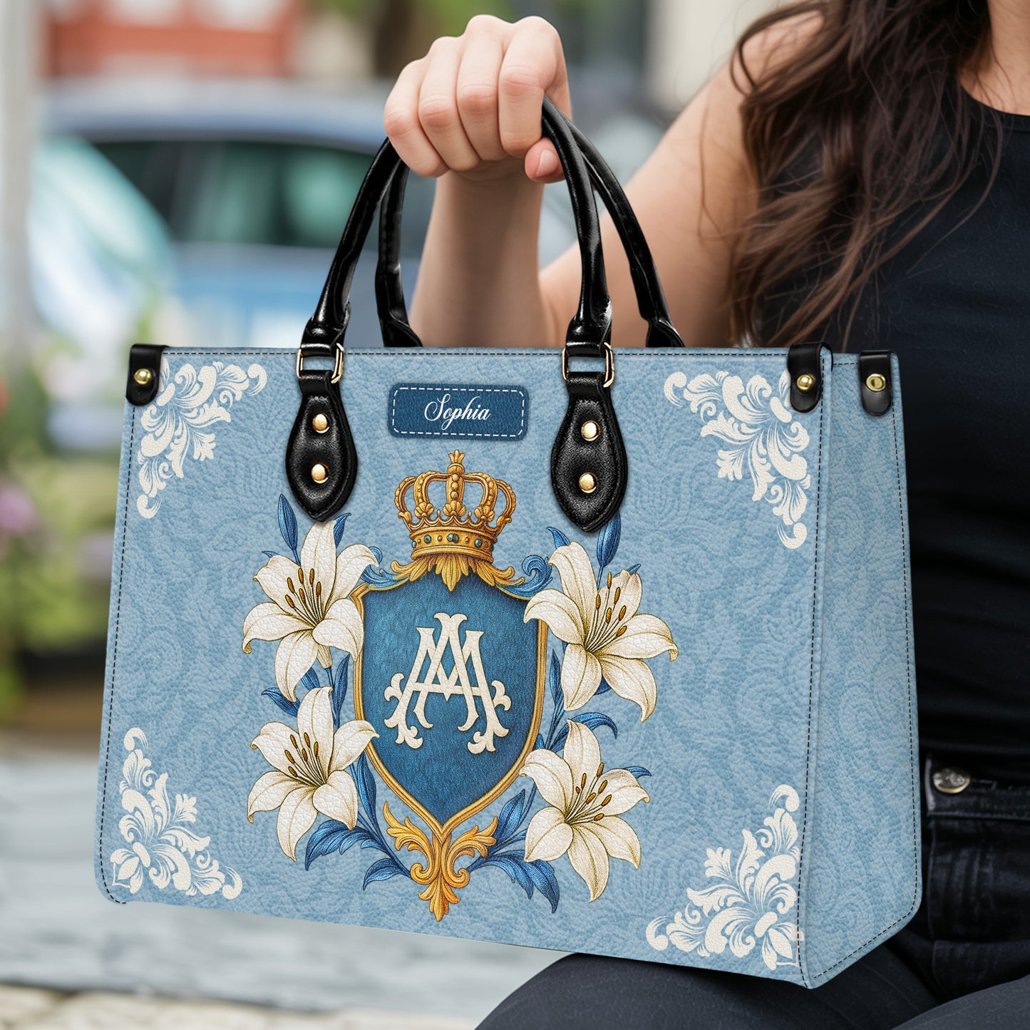 Ave Maria Crown Of Grace Personalized Leather Handbag
