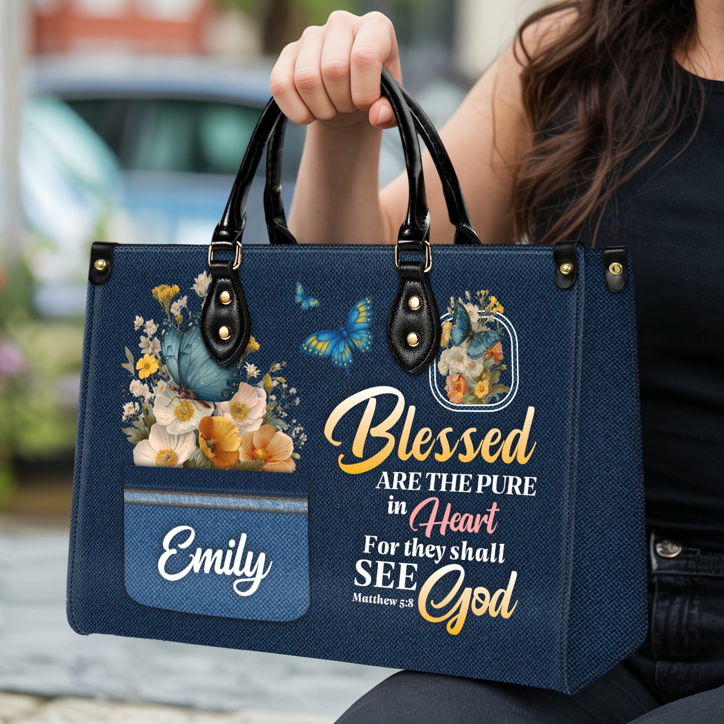 Blessed Are The Pure In Heart Matthew 5:8 Personalized Leather Handbag