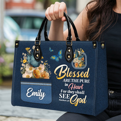 Blessed Are The Pure In Heart Matthew 5:8 Personalized Leather Handbag