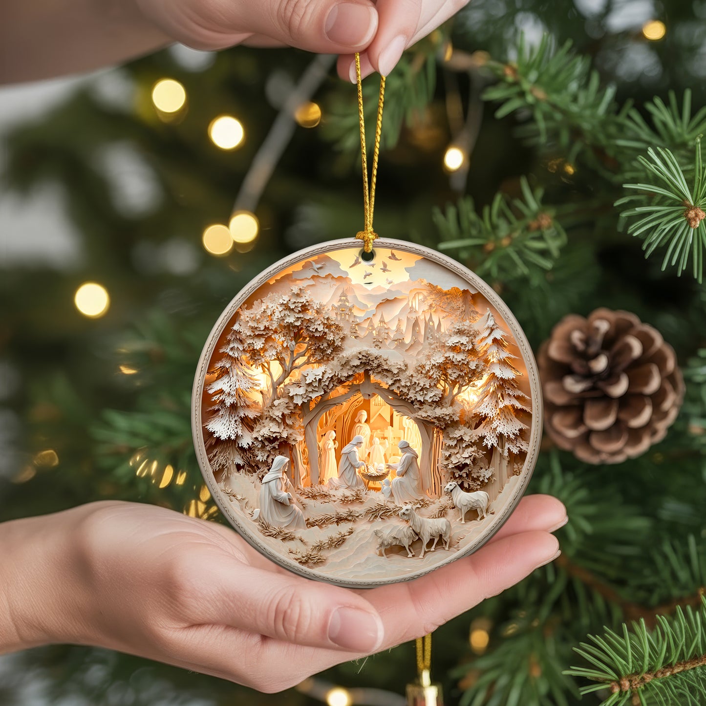 Layered Art Nativity Scene Christmas Ornament | 3D Papercraft Style Keepsake | Christian Tree Decoration