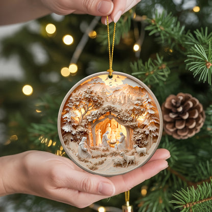 Layered Art Nativity Scene Christmas Ornament | 3D Papercraft Style Keepsake | Christian Tree Decoration