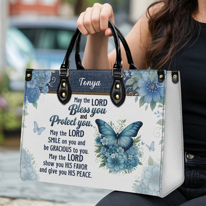 May The Lord Bless You Aaronic Blessing Numbers 6:24-26 Personalized Leather Handbag