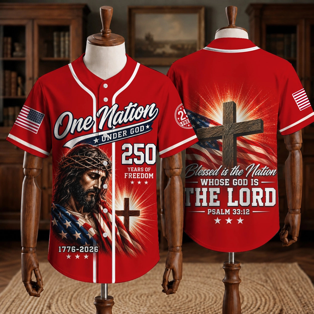 Christian Patriotic Baseball Jersey – America 250 Years Anniversary