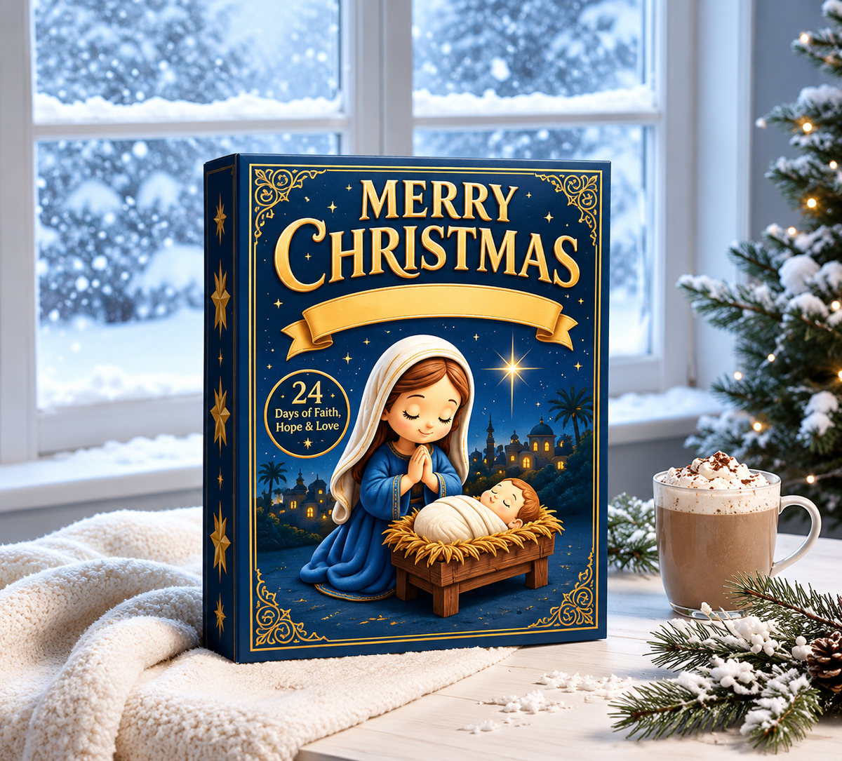 Holy Night Nativity Advent Calendar 2026 – 24 Acrylic Ornament Christian Christmas Countdown Box