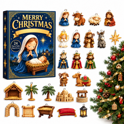 Holy Night Nativity Advent Calendar 2026 – 24 Acrylic Ornament Christian Christmas Countdown Box