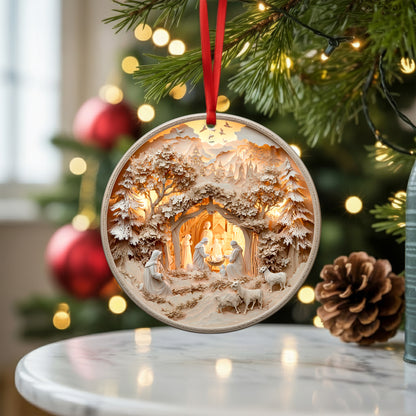 Layered Art Nativity Scene Christmas Ornament | 3D Papercraft Style Keepsake | Christian Tree Decoration