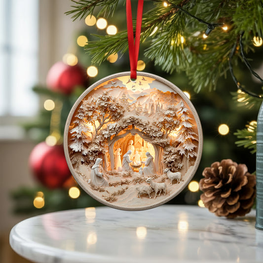 Layered Art Nativity Scene Christmas Ornament | 3D Papercraft Style Keepsake | Christian Tree Decoration