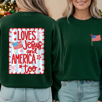 Loves Jesus and America Patriotic Graphic – Two Sides – Unisex Tshirt /Hoodie/Sweatshirt