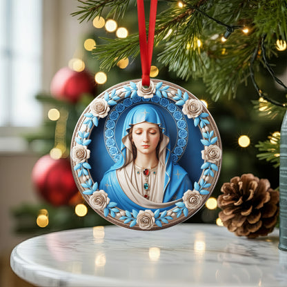 Blessed Mother Mary Christmas Ornament Two Sided | Our Lady of Grace | Catholic Christian Keepsake Decoration