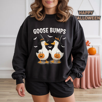 Goose Bumps Halloween Pun T-Shirt Cute Geese Witch Hats Funny Spooky Season Wordplay Tee
