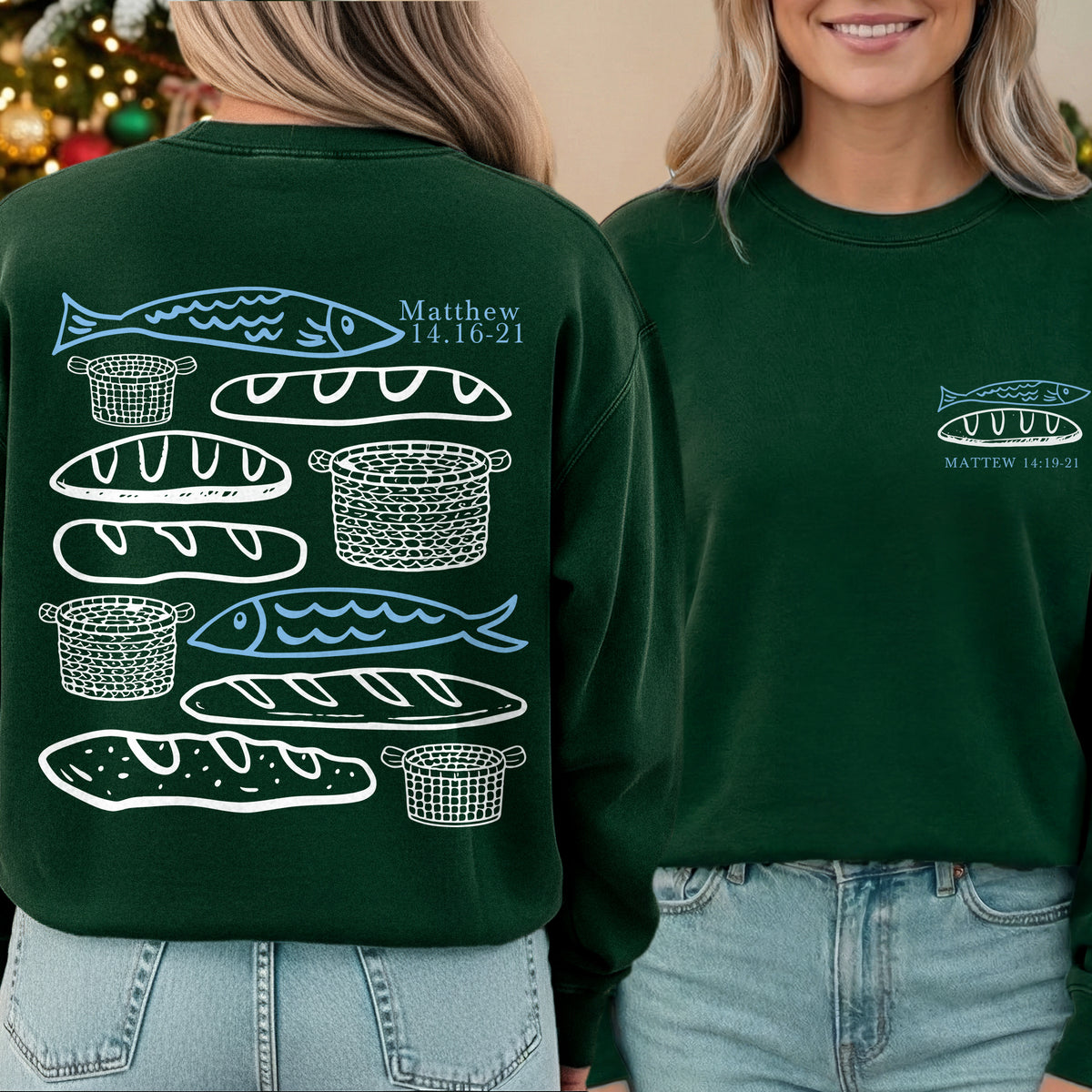 Matthew 14:16-21 Fish And Bread Baskets - Two Sides - Faith Message - Unisex Tshirt / Hoodie / Sweatshirt