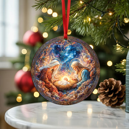 Celestial Nativity Scene Christmas Ornament | Cosmic Holy Family Keepsake | Religious Masterpiece Decoration
