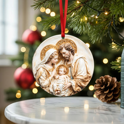 Classic Art Holy Family Christmas Ornament | Bas-Relief Style Religious Keepsake | Timeless Nativity Decoration