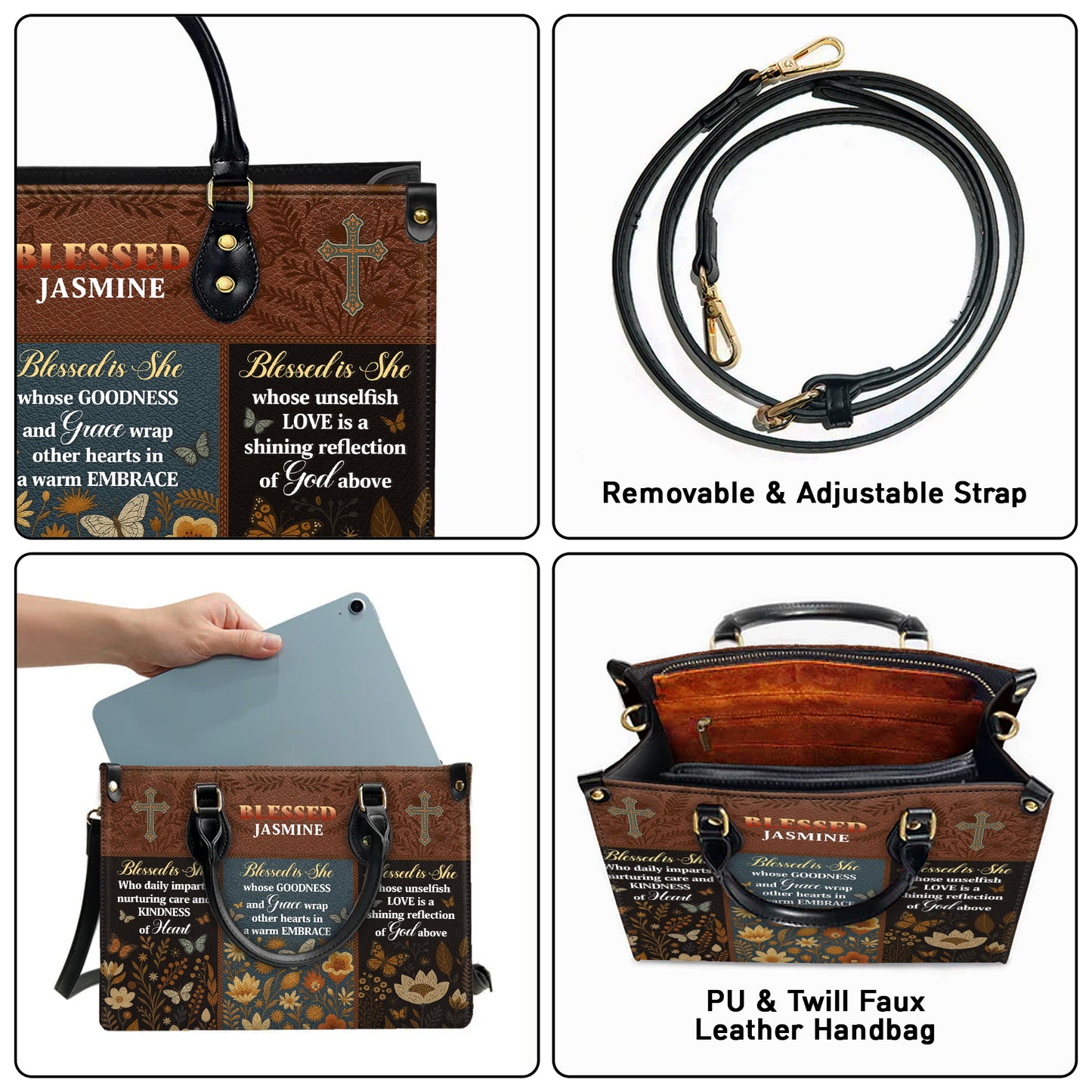 Blessed Is She Kindness Grace Love Personalized Leather Handbag