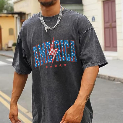 "America Lightning Bolt" Unisex Vintage Washed Cotton T-Shirt | Stars & Stripes Patriotic Tee | Faith Guided Life Apparel