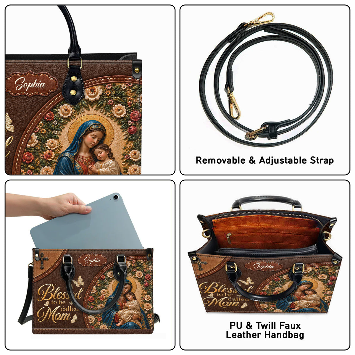 Personalized Blessed Mom Christian Handbag – Twill Faux Leather & PU Leather