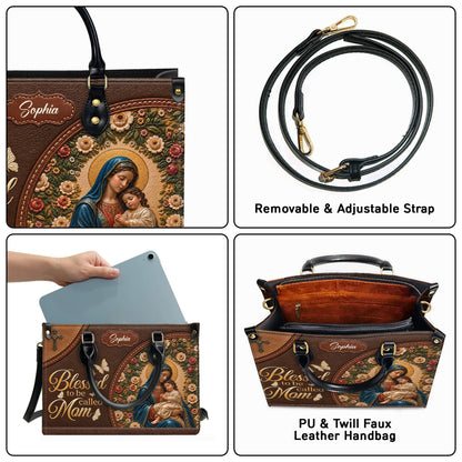 Personalized Blessed Mom Christian Handbag – Twill Faux Leather & PU Leather