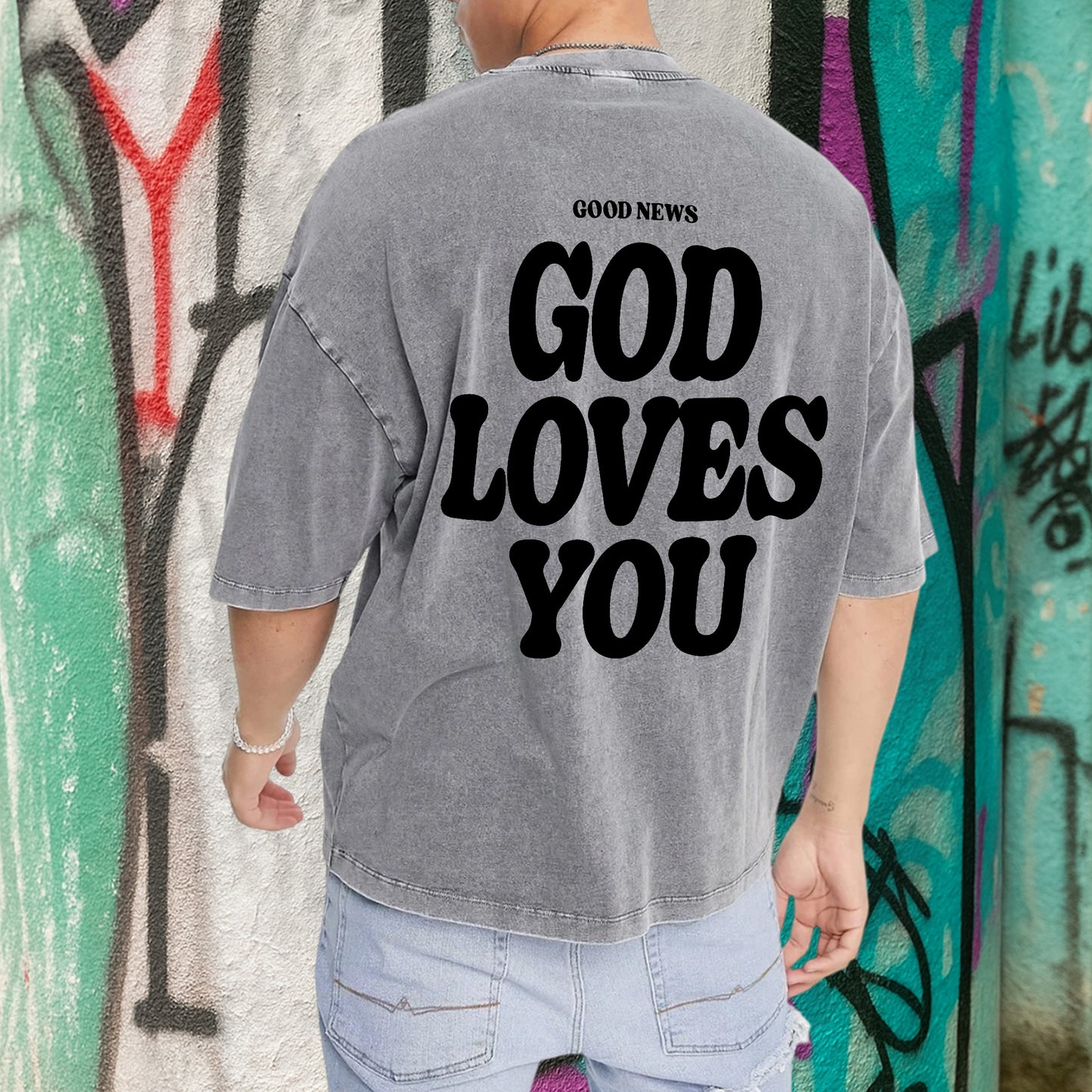 "God Loves You" Unisex Vintage Washed Christian T-Shirt Two Sides | John 3:16 Good News Declaration Tee | Faith Guided Life Apparel