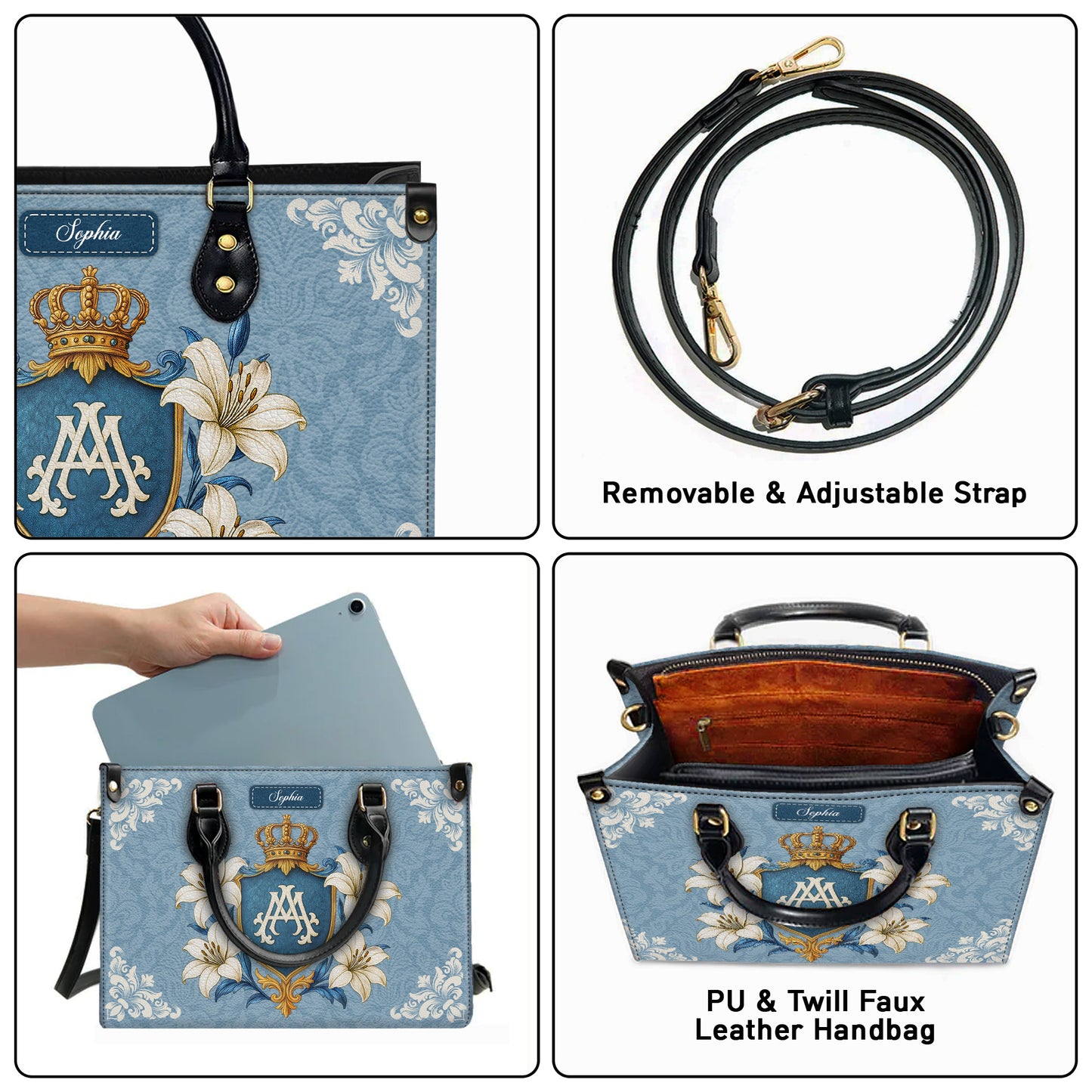 Ave Maria Crown Of Grace Personalized Leather Handbag
