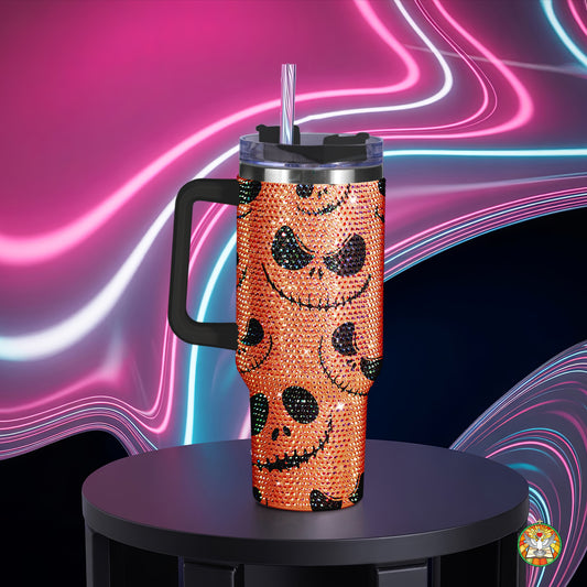 Pumpkin Halloween Bling Diamond Tumbler 40oz - Sparkling Spooky Rhinestone Cup