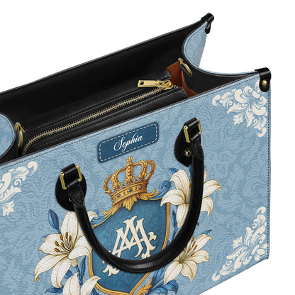 Ave Maria Crown Of Grace Personalized Leather Handbag