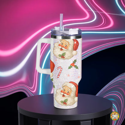 Santa Candy Cane Bling Diamond Tumbler 40oz - Sparkling Christmas Magic Rhinestone Cup