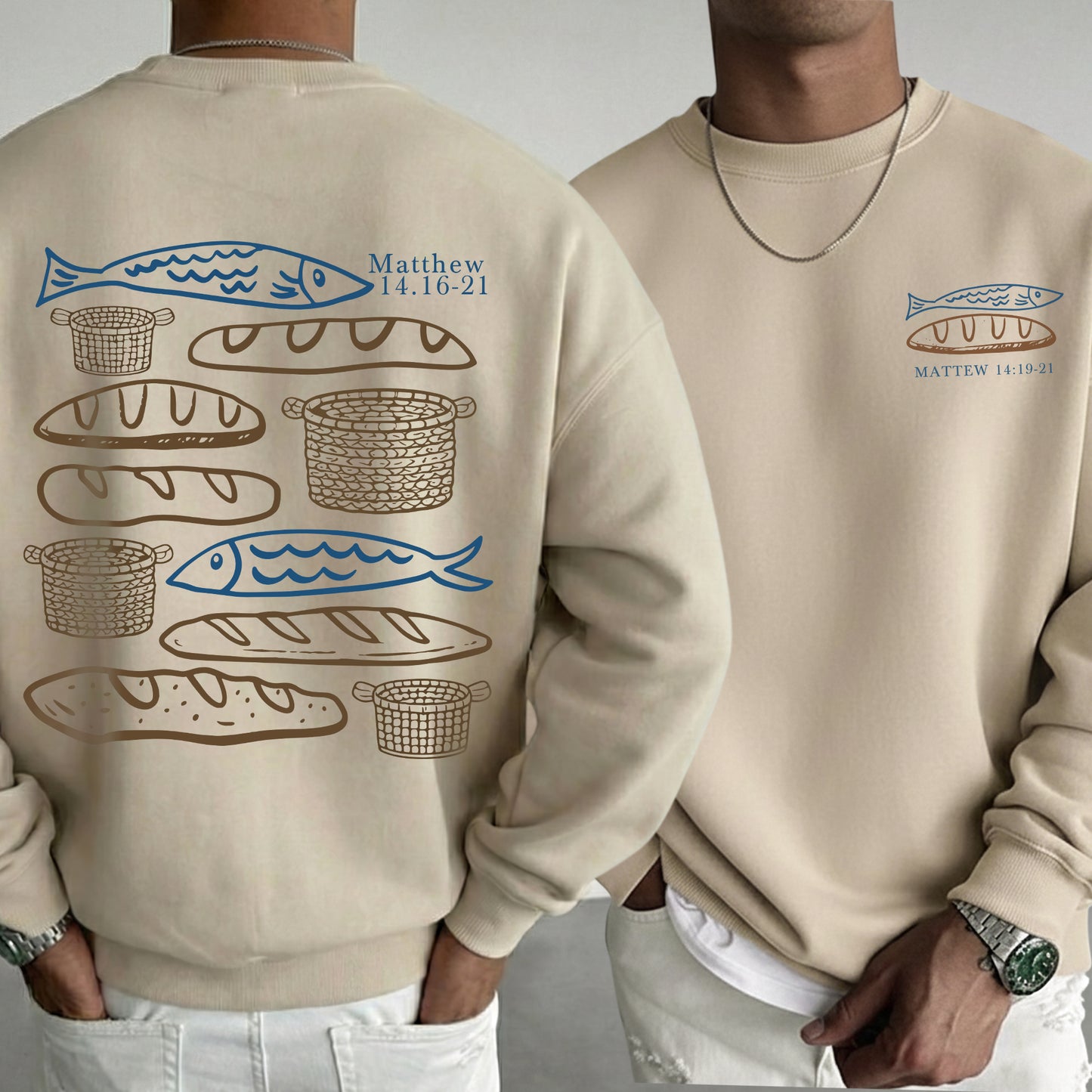 Matthew 14:16-21 Fish And Bread Baskets - Two Sides - Faith Message - Unisex Tshirt / Hoodie / Sweatshirt