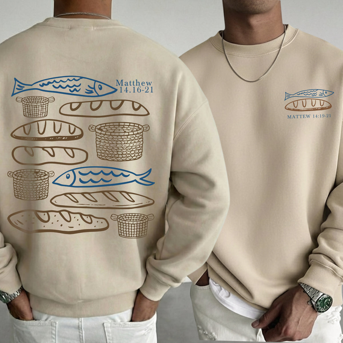 Matthew 14:16-21 Fish And Bread Baskets - Two Sides - Faith Message - Unisex Tshirt / Hoodie / Sweatshirt
